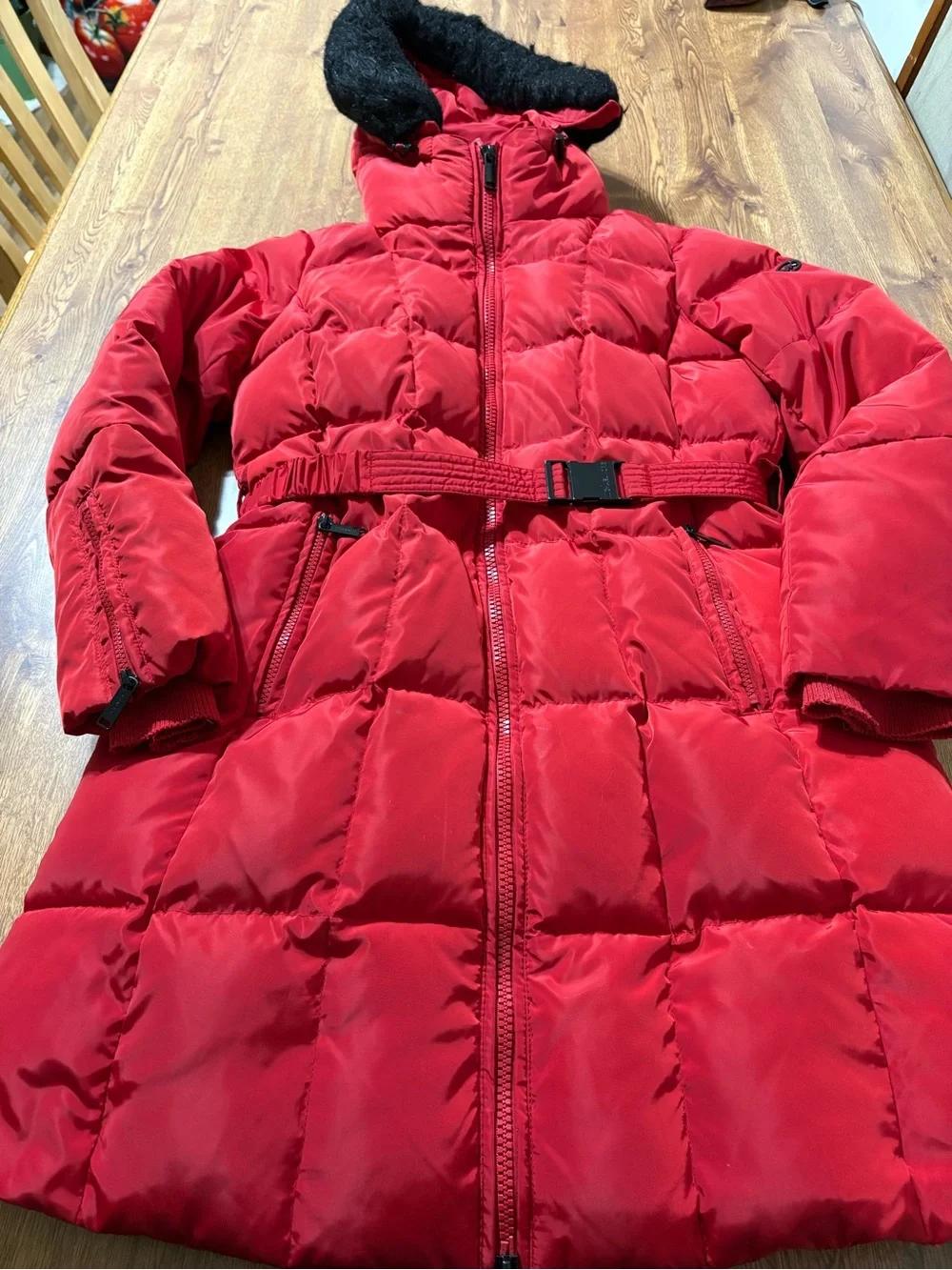 Michael Michael Kors Red Belted Long Puffer Coat Sz. Medium